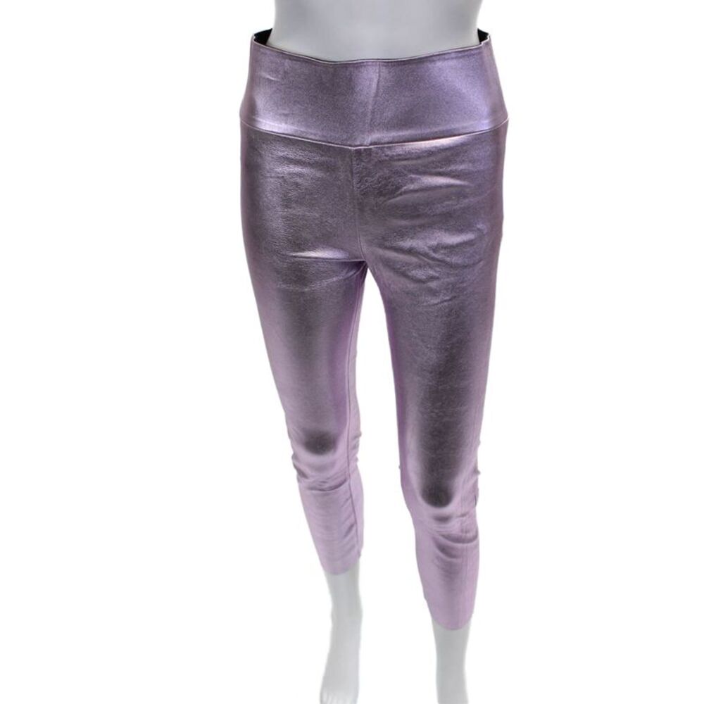 SPRWMN Womens Cropped Leather Leggings Purple Size S